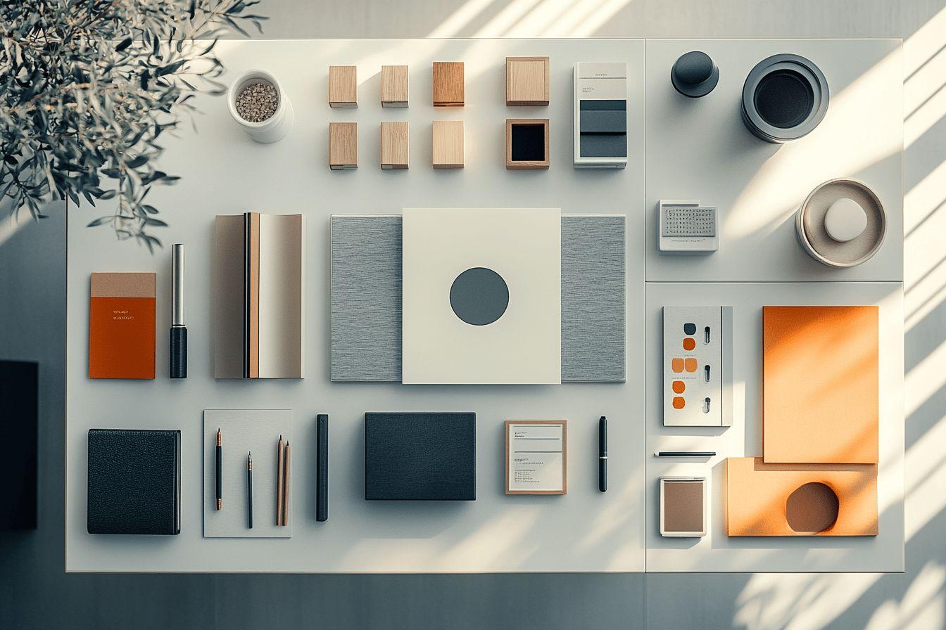 Objets de bureau et éléments de design organisés géométriquement
